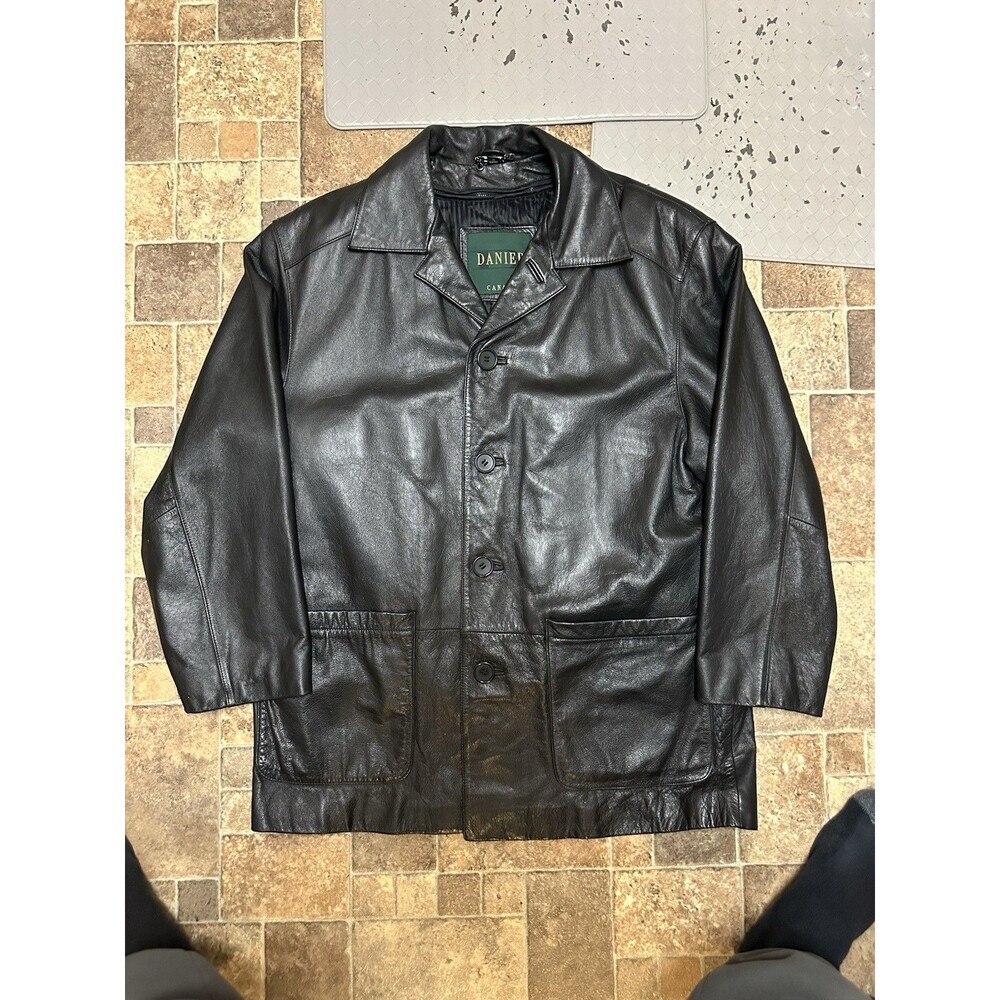 Vintage Danier Black Leather Bomber Jacket - - Thermal Insulation Size 36-38